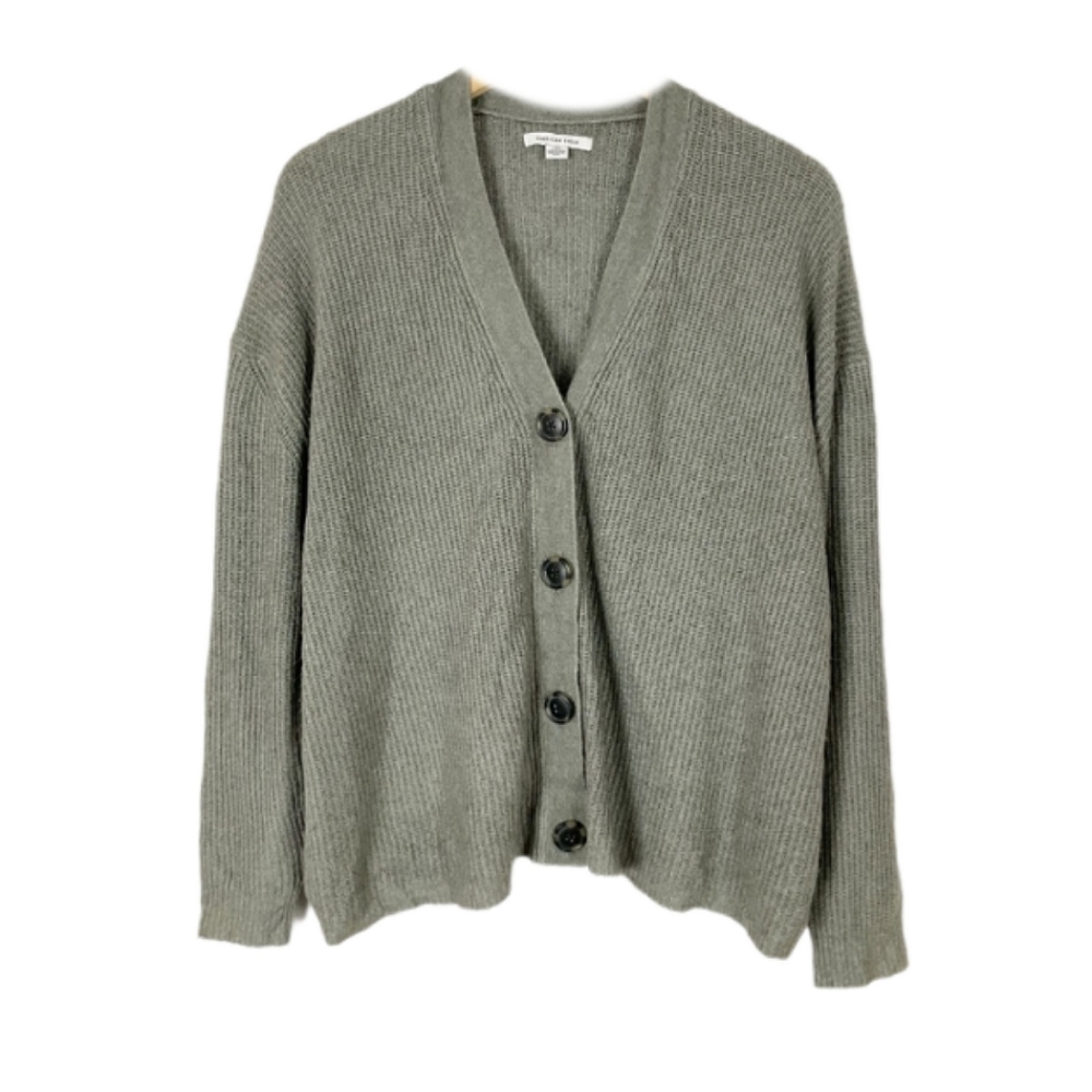 American Eagle Soft Ribbed Knit VNeck Tortoise Shell Style Button Cardigan Large - Picture 3 of 5